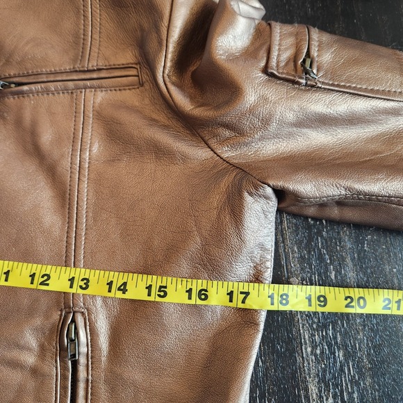 PowWow Leather Jacket Women's 6 Gold Bronze Short Moto Leopard‎ Lining Biker Zip - Picture 8 of 14